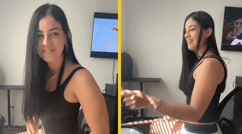 Baterista cubana Kyoshi Díaz tocando reparto con energía en TikTok
